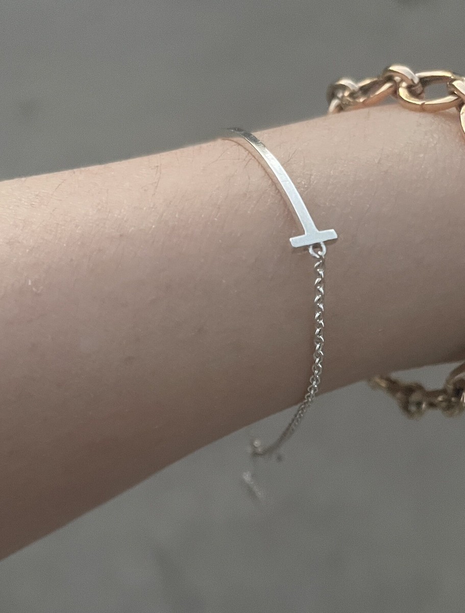 Tiffany & Co. Sterling Silver 925 T Smile Chain Bracelet Sz Medium