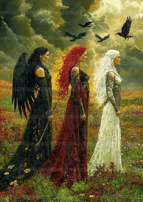 Morrigan Triple Goddess Kunstdruck Celtic Raven Myth Warrior Witches Fantasy AC55