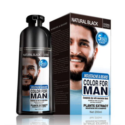 Mokeru Men Beard Mustache Natural Hair Color Shampoo Permanent Black Dye 200ml