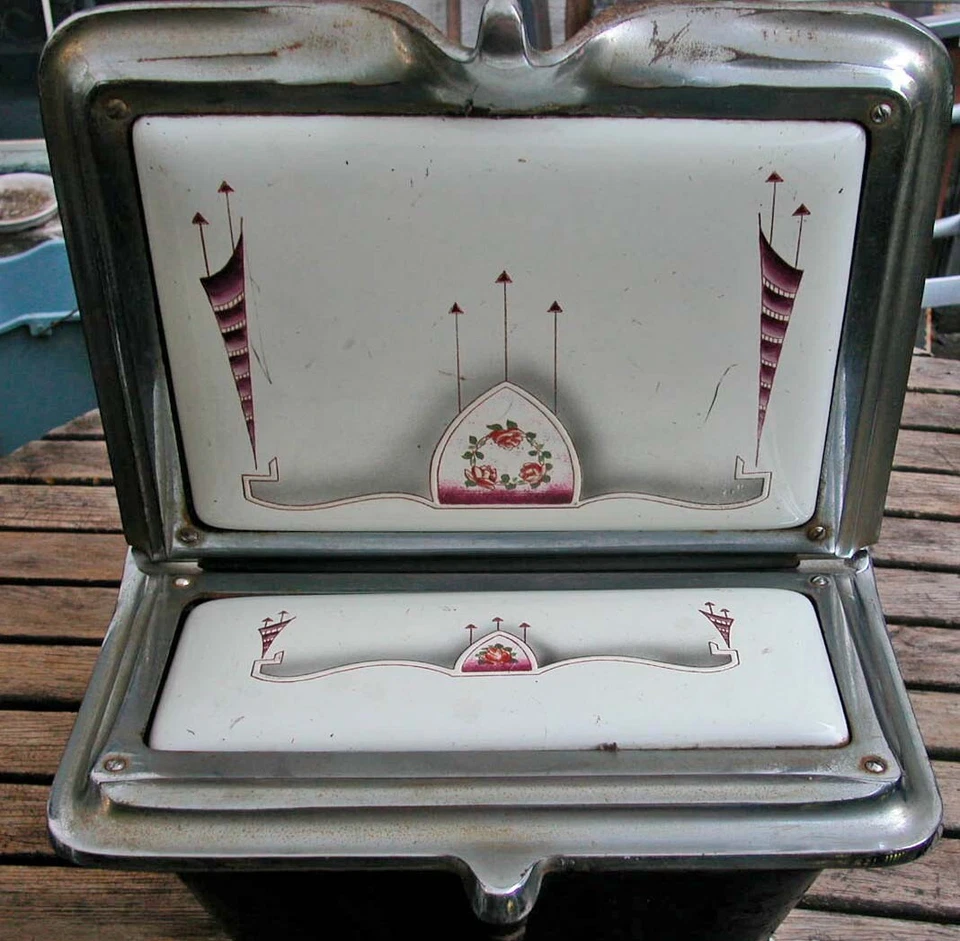 Антикварный угольный контейнер в стиле модерн с цветочной эмалью югендстиль LFB Бельгия 20x14"" - Изображение 3 из 4