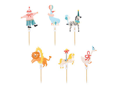 Cake Topper Zirkus 9 - 11,5cm 6er Set Muffin Cupcake Deko Kindergeburtstag 