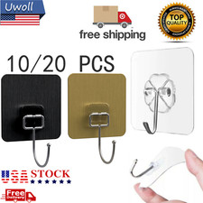 10/20 Pcs Adhesive Sticky Hooks Heavy Duty Wall Seamless Hook Hanger Transparent