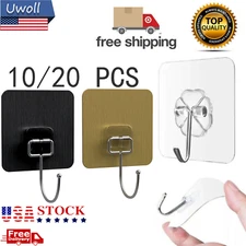 10/20 Pcs Adhesive Sticky Hooks Heavy Duty Wall Seamless Hook Hanger Transparent