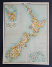 Antique 1898 Large Map - New Zealand with Counties - Bartholomew