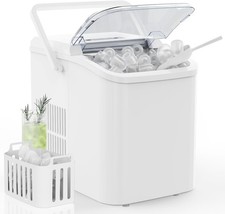 Countertop Ice Maker with Handle 26lbs/24H Portable 9 Bullet Cubes in 6 Min