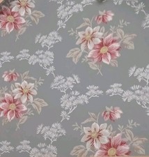 Vintage Wallpaper Gray Pink White Floral 2 Partial Matching 18.5 Wide Rolls Vintage Wallpaper Gray Pink White Floral 2 Partial Matching 18.5 Wide Rolls - Image 1