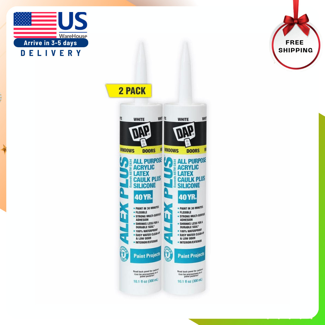 DAP Alex Plus Acrylic Latex Caulk Silicone WHITE Interior & Exterior Washable 2