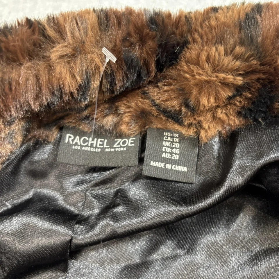 Chaleco Rachel Zoe Mujer 1X Marrón Leopardo Imitación Piel Sin Mangas Forrado Gancho Ojo Y2K Foto 3 de 4