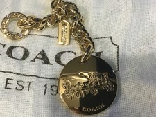 NWT Vintage Coach Gold Carriage Logo Pave Ring Key Chain Fob Charm F63661 Rare