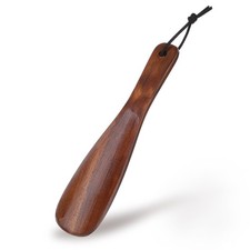 Wooden Shoe Horn Short Handle Shoehorn with Leather Strap for Men Women Kids