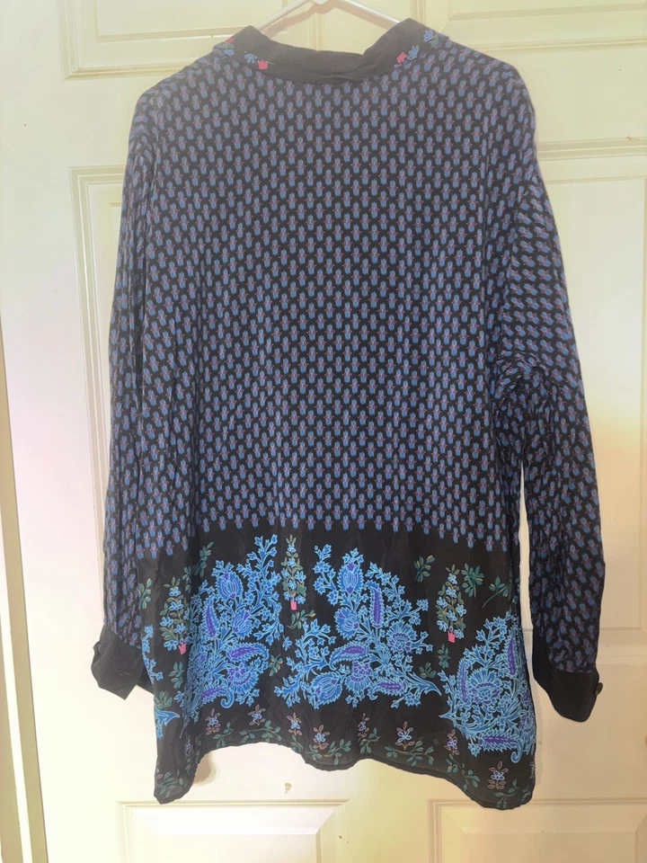 Винтажная женская туника Diane Von Furstenberg из шелка с принтом 2x с длинным рукавом - Изображение 2 из 4