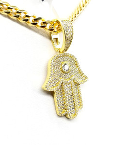 Authentic 14K Yellow Gold Plated 2.00 Ct Hamsa Hand Pendant Round Cut Certified Moissanite