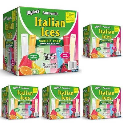 Wyler's Authentic Italian Ice Fat Free Freezer Bars 96 Count (Pack of 5) 
