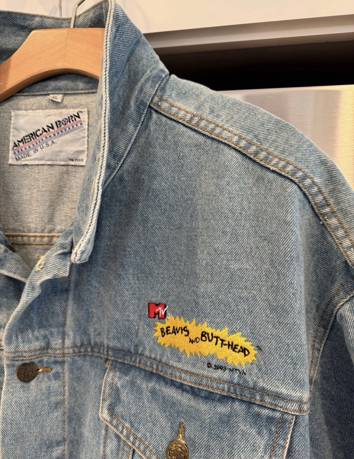 American Born MTV Beavis and Butt-Head Embroidered Denim Trucker Jacket XL image 5