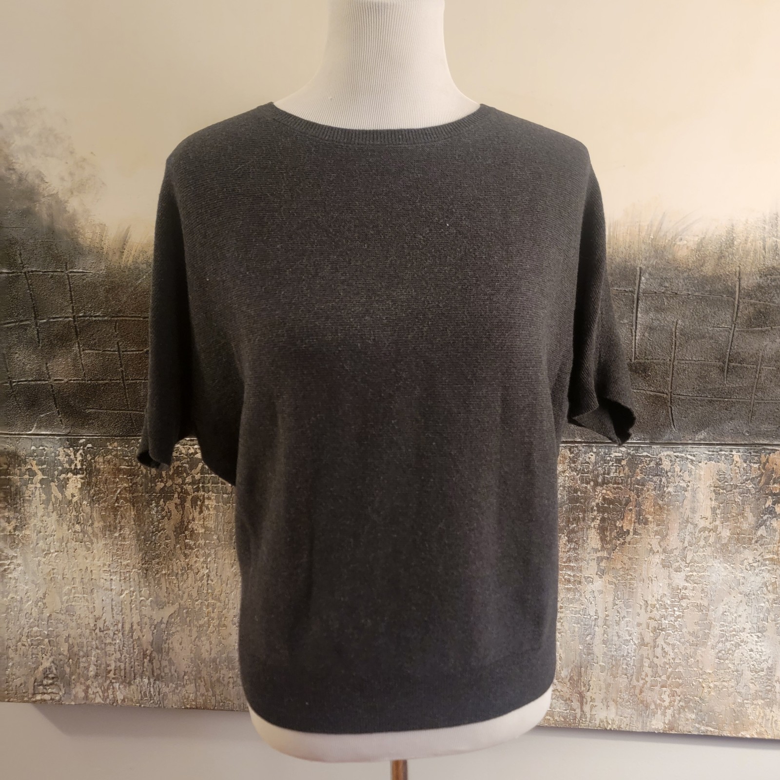 Quince Gray Knit Pullover Sweater Crew Neck Short Sleeve Women's Size S