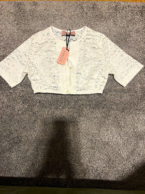 ALISSA by Kinga Mathe Damen Dirndlbluse Spitze weiß Blumen Halbarm Gr. 36
