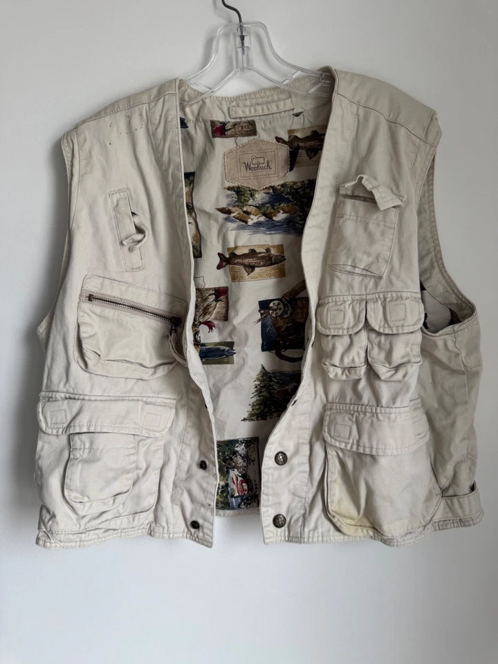 Chaleco Woolrich de Colección Para Hombres Grande Pesca con Mosca Utilitario Viaje Carga Bolsillos Tostados Foto 4 de 4