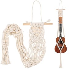 Ukulele Wall Mount Hanger White Macrame Guitar Wall Hanger 7.87" x 37.4" Cott...