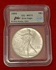 1992 American Silver Eagle ASE S$1 - ICG - MS70 - Austin Hutto, CEO Signed