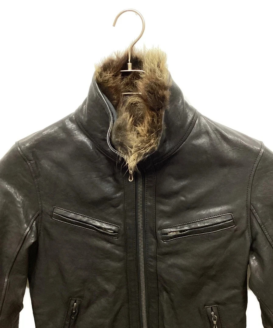 SHELLAC Leather Single Riders Jacket Black Fur Co… - image 4