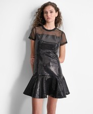 DKNY Women's Sequin Ruffled-Hem Mini Dress Black Size 14 MSRP $199 SALE