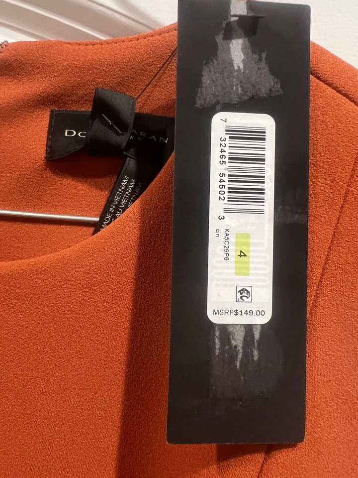 Vestido Vaina Donna Karan Nuevo Con Etiquetas Talla 0 Naranja Mandarina Sin Mangas Cinturón Foto 3 de 4