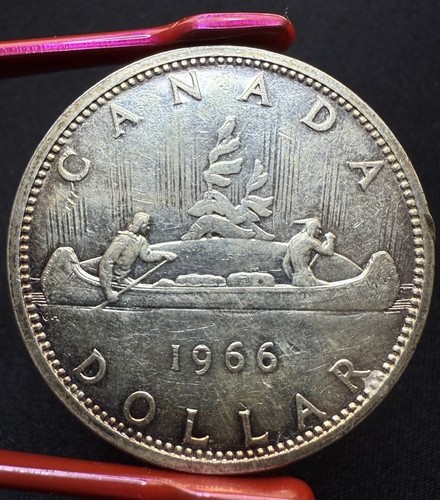 1966 Canadian Silver Dollar Coins 80% $1 - Rainbow Blue Reverse Patina - Picture 2 of 2