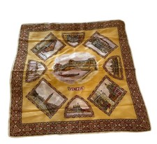 Vintage Venezia Yellow Silk Feel Scarf 26 inch Italy Landmarks Ponte Di Rialto