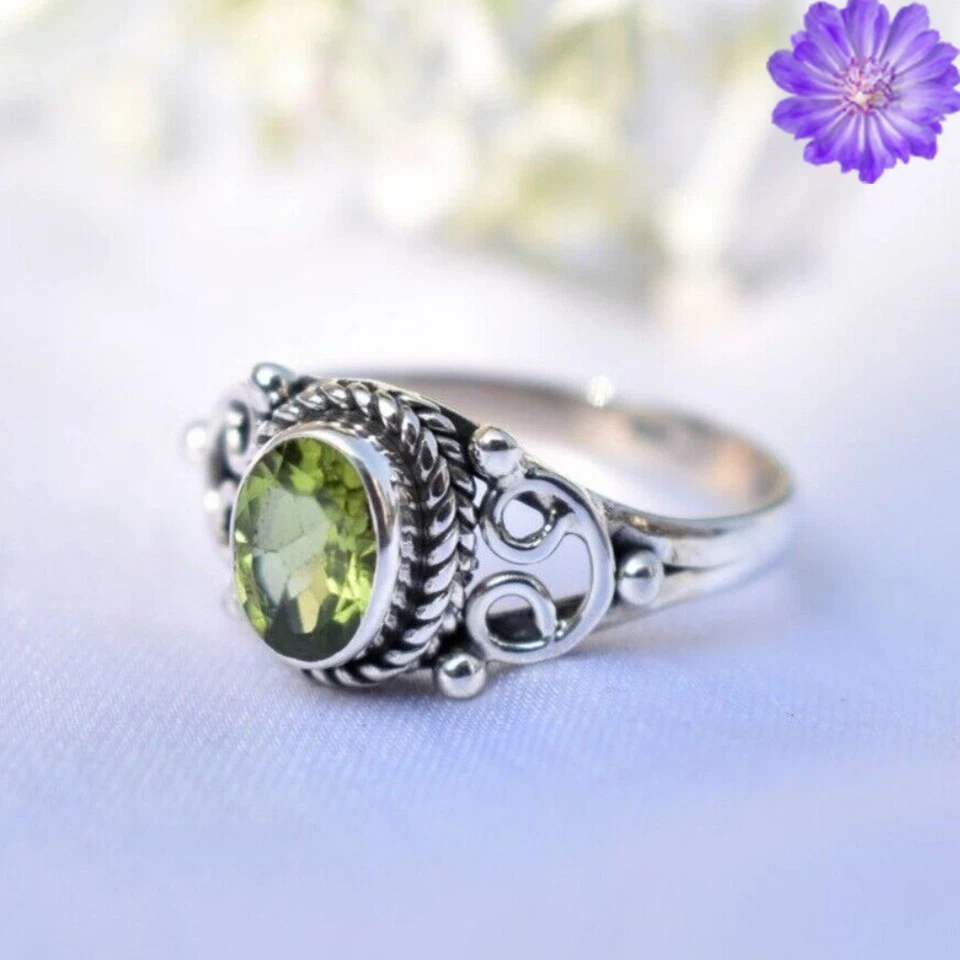 Elegant Peridot Gemstone Handmade 925 Sterling Silver Jewelry Ring All Size - Image 4 of 4