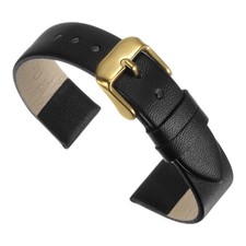 Genuine Leather Band 18mm Flat Leather Watch Strap Black/Golden Buckle