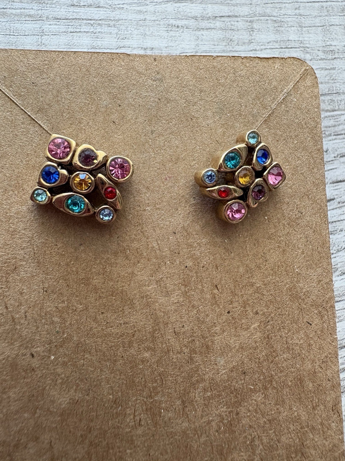 Gold Large Statement Earrings With Multi-Color Bl… - image 1