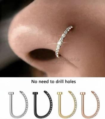 Fake Nose Ring Crystal Non Pierced Hoop 8mm Fashion Nose Jewellery - Image 1 of 4