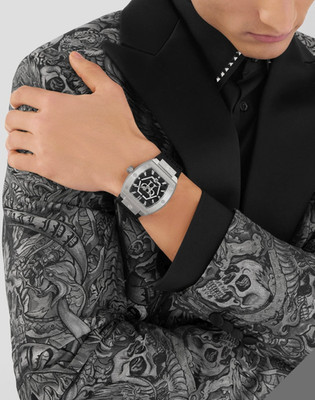 $540 Philipp Plein New The Hexagon Phantom Watch Silver PWPUA0524 Silicone Strap