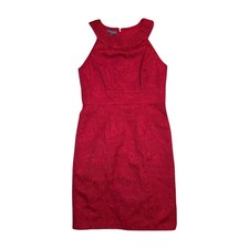 Kristin Davis Dress Womens 10 Sheath Red Floral Embossed Tapestry Halter Midi
