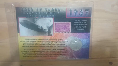 1937 Walking Liberty Half Dollar With 3¢ Stamp Good Condition