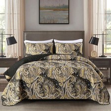 Vintage Paisley Quilt Set Lightweight Microfiber Coverlet All Season Bedding
