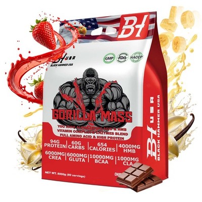GORILLA MASS 4KG / 8KG  _ Mass Gainer Protein Powder Creatine - Black Hammer USA