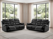 BLACK Italian Leather 3 Seater + 3 Seater Manual Reclining Suite FUSION