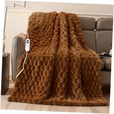 Electric Heated Blanket Throw 50" x 60" Soft Ribbed Faux Fur Flannel Fast