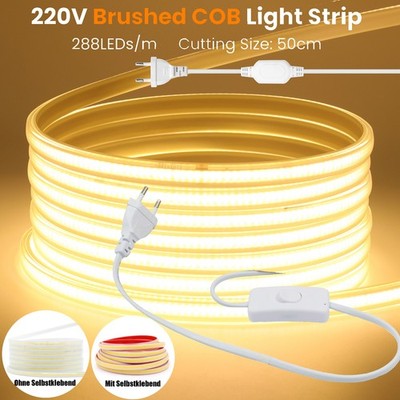 230V COB LED Streifen Wasserdicht Stripe Lichtband Lichtschlauch Selbstklebend