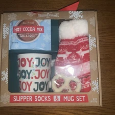 Maud Borup Gift Set Joy Mug And Slipper Socks W/Hot Cocoa & Pretzel