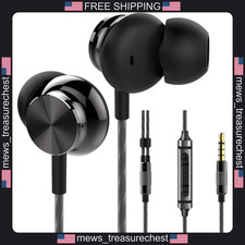 Wired Earphones with Microphone, 12mm Drivers, Noise Isolation, Black
