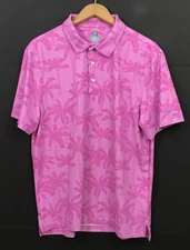 Chubbies Men's Short Sleeve Pink Palm Tree Polo Shirt Size L