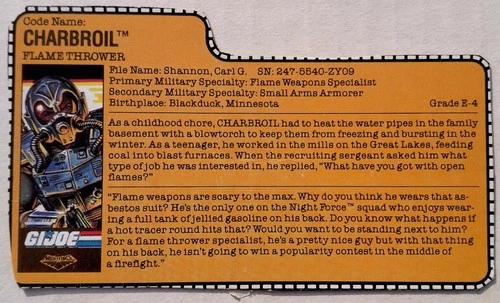 Gi Joe 1989 Night Force Charbroil File Card