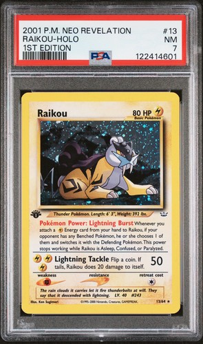 2001 POKEMON NEO REVELATION 1ST EDITION #13 RAIKOU-HOLO PSA 7