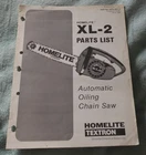 Vintage Homelite XL-2 chainsaw parts list dated 1971
