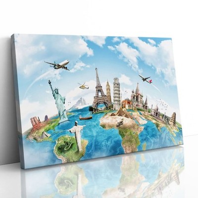 Reise um die Welt Denkmäler Karte Leinwand gerahmter Druck Bild Wandbild