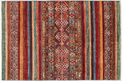 Afghan Ziegler Khorjin Teppich 80x120 Handgeknüpft Rot Streifen Orient e - Bild 1 von 4