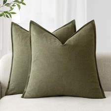 Pack of 2, Decorative Linen Soild Throw 18" x 18" Pack of 2 Olive Green