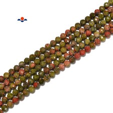 Natural Unakite Faceted Round Beads Size 2mm 3mm 4mm 15.5'' Strand